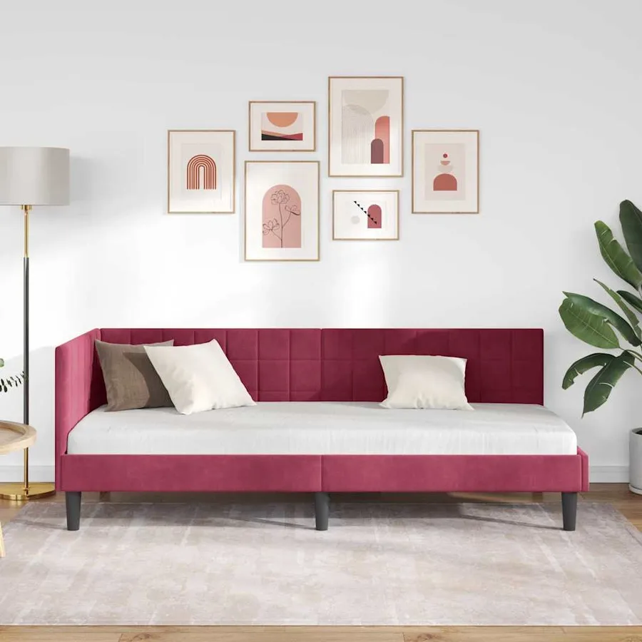 Cadre de lit d'angle Bordeaux 80 cm x 200 cm Velours - 3