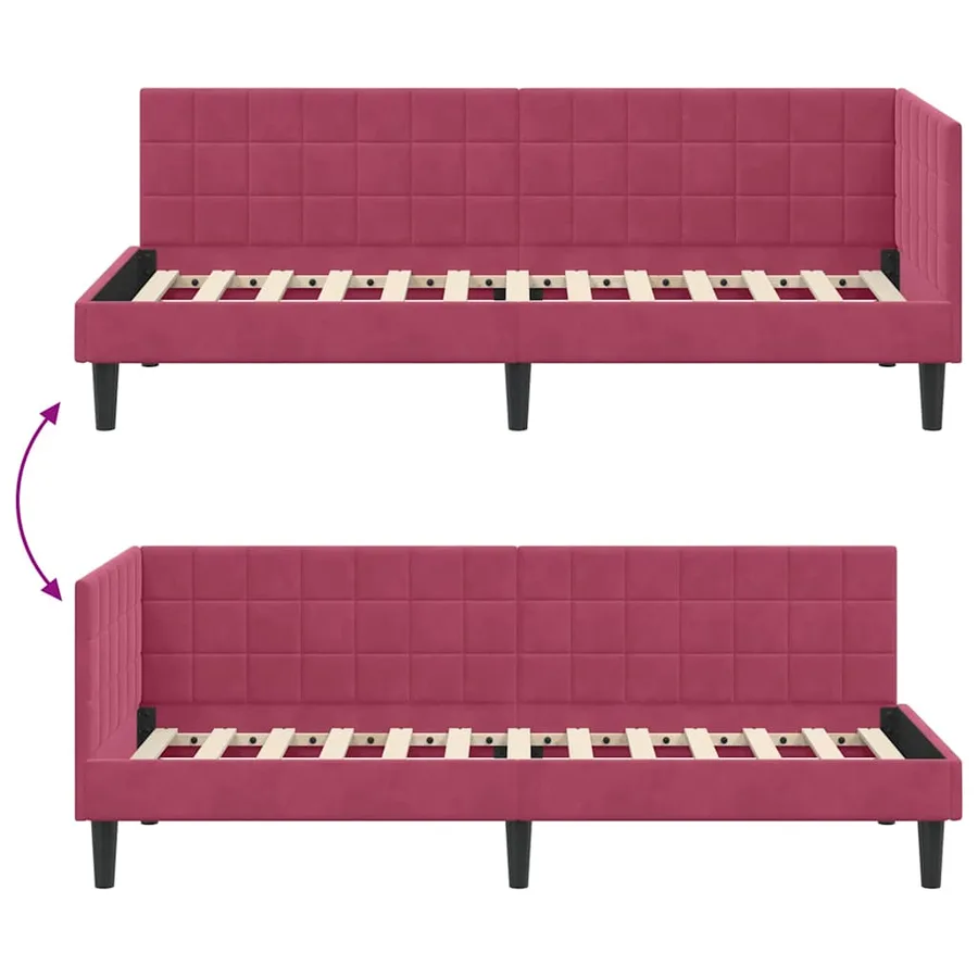 Cadre de lit d'angle Bordeaux 80 cm x 200 cm Velours - 9