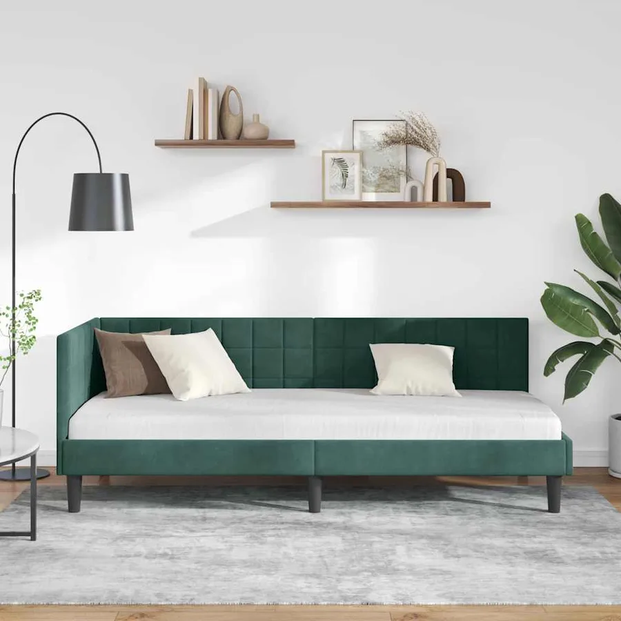 Cadre de lit d'angle Vert foncé 80 cm x 200 cm Velours - 3