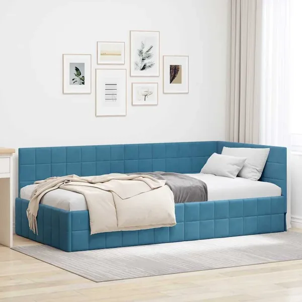 Cadre de lit d'angle Bleu 90 cm x 190 cm Velours
