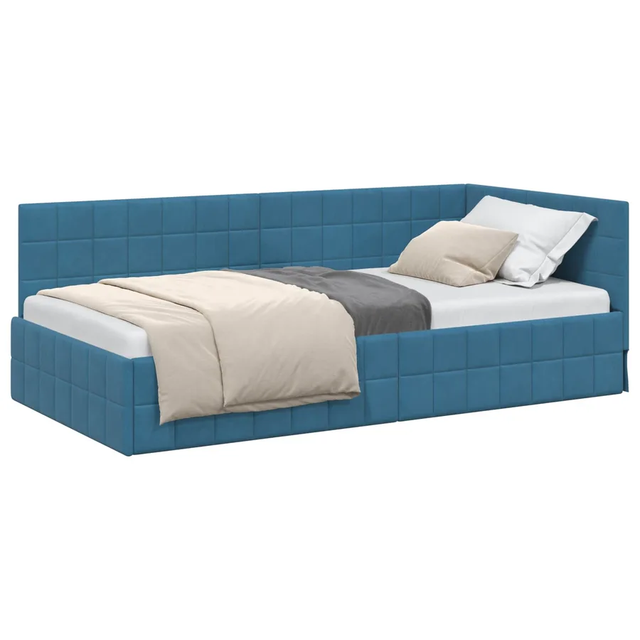 Cadre de lit d'angle Bleu 90 cm x 190 cm Velours - 2