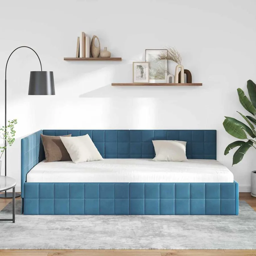 Cadre de lit d'angle Bleu 90 cm x 190 cm Velours - 3