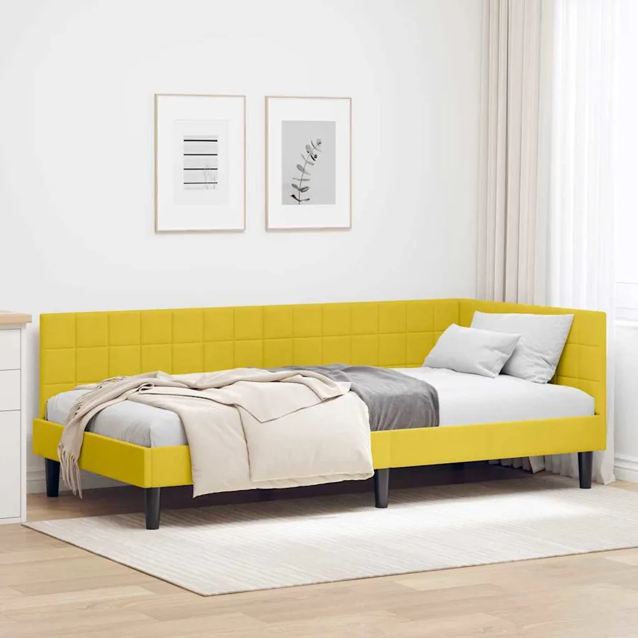 Cadre de lit d'angle Jaune 100 cm x 200 cm Velours