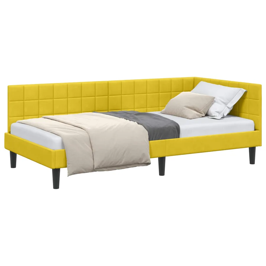 Cadre de lit d'angle Jaune 100 cm x 200 cm Velours - 2