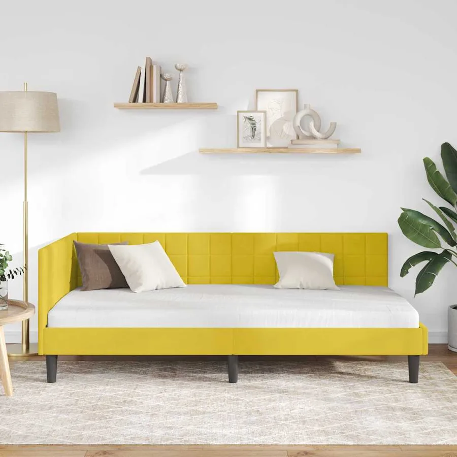 Cadre de lit d'angle Jaune 100 cm x 200 cm Velours - 3
