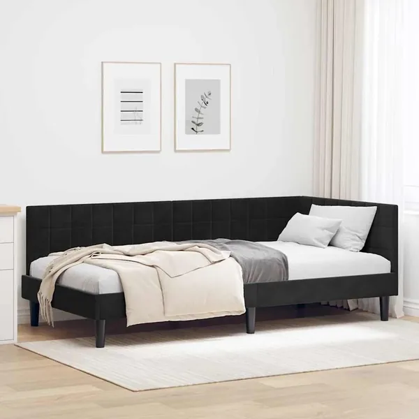 Cadre de lit d'angle Noir 90 cm x 200 cm Velours