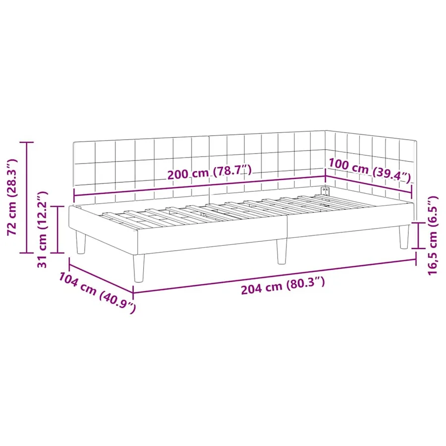 Cadre de lit d'angle Turquoise 100 cm x 200 cm Velours - 11