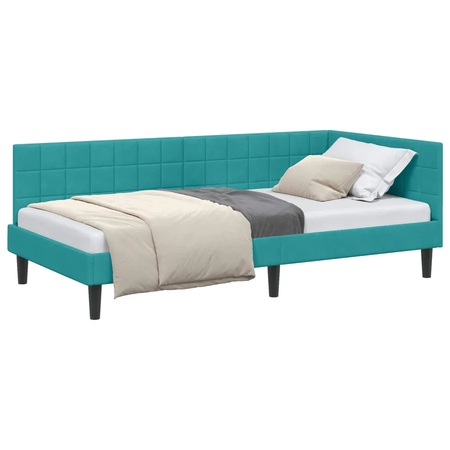 Cadre de lit d'angle Turquoise 100 cm x 200 cm Velours - 2