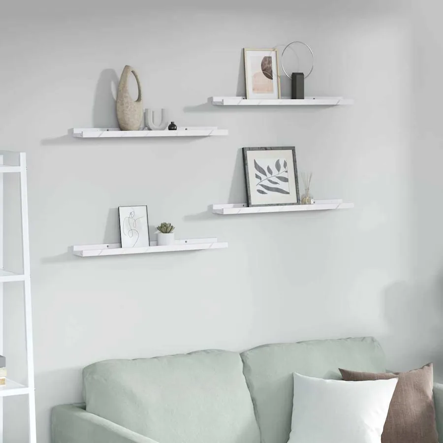 Étagère Murale Montage mural 4 pcs Marbre blanc 60 x 9 x 3 cm