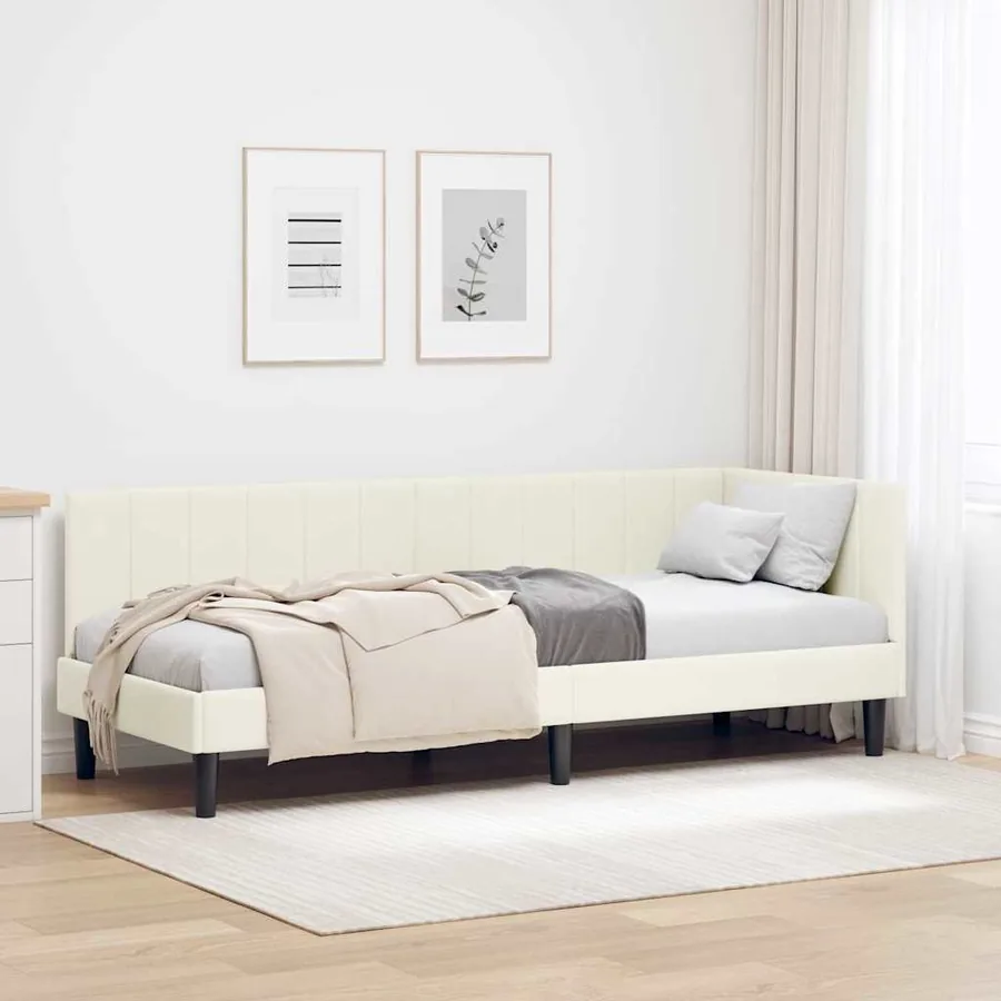 Cadre de lit d'angle Crème 80 cm x 200 cm Velours
