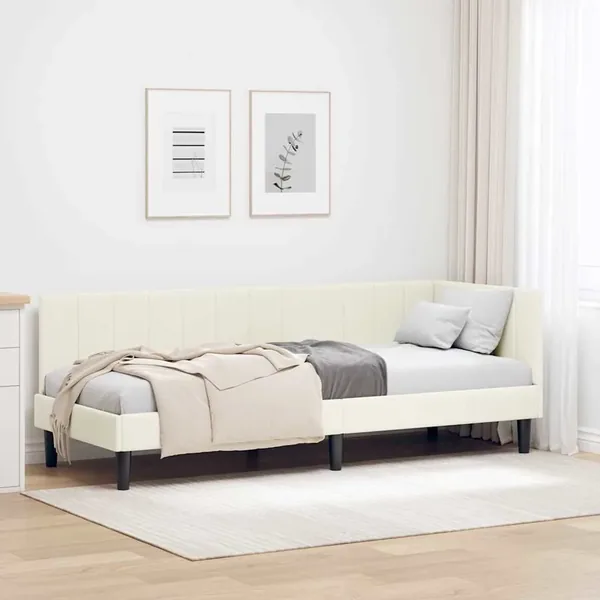 Cadre de lit d'angle Crème 80 cm x 200 cm Velours