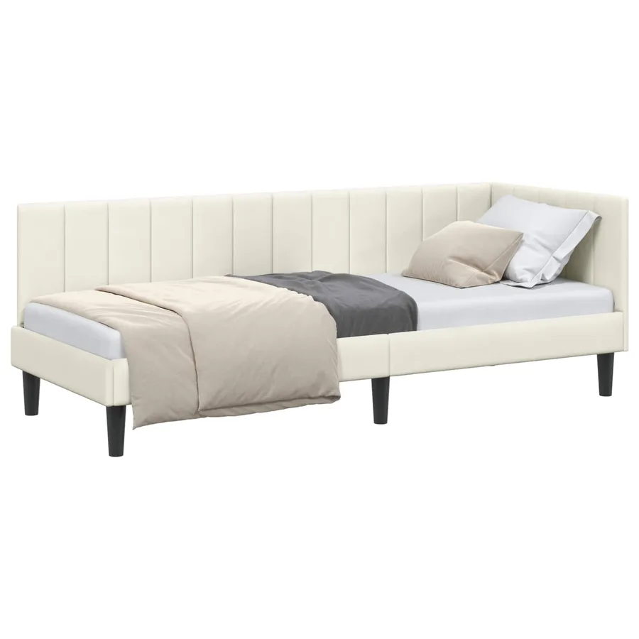 Cadre de lit d'angle Crème 80 cm x 200 cm Velours - 2