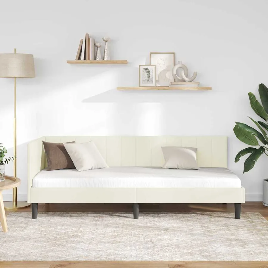 Cadre de lit d'angle Crème 80 cm x 200 cm Velours - 3