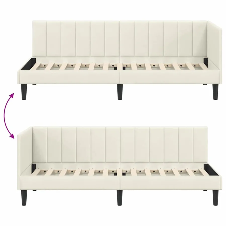 Cadre de lit d'angle Crème 80 cm x 200 cm Velours - 9