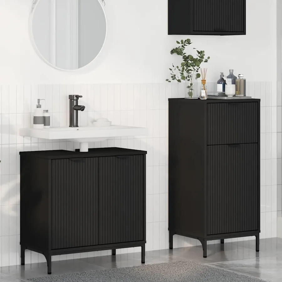 Ensemble de mobilier de salle de bain avec tiroir 2 pcs Noir