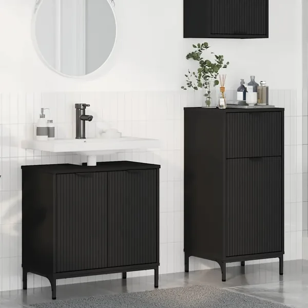Ensemble de mobilier de salle de bain avec tiroir 2 pcs Noir
