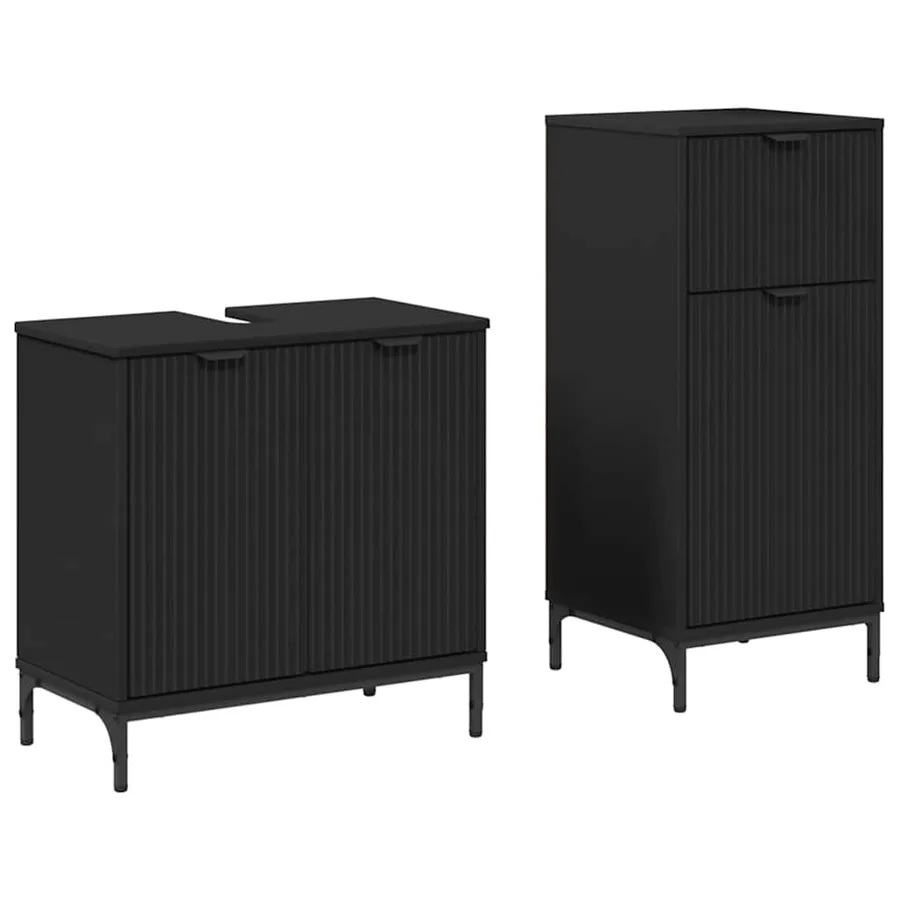 Ensemble de mobilier de salle de bain avec tiroir 2 pcs Noir - 2