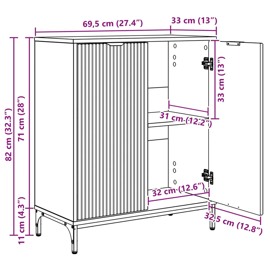 Buffet Gris béton 69,5 x 33 x 82 cm Bois d'ingénierie - 15