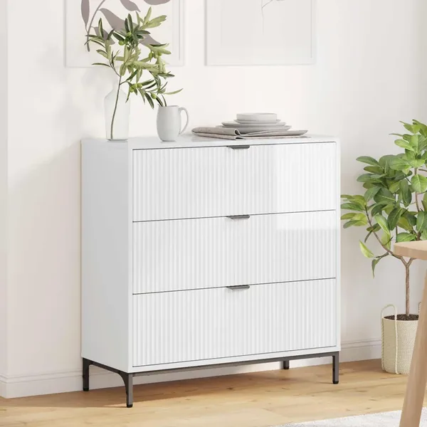 Buffet Blanc brillant 79,5 x 33 x 82 cm Bois d'ingénierie