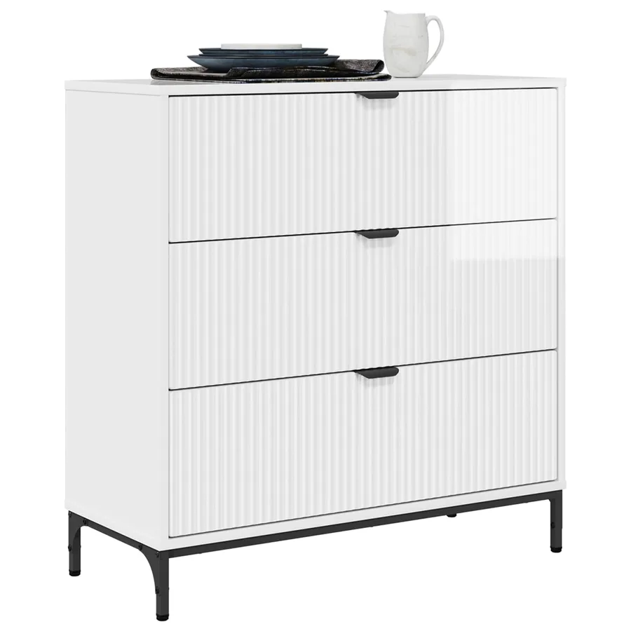 Buffet Blanc brillant 79,5 x 33 x 82 cm Bois d'ingénierie - 3