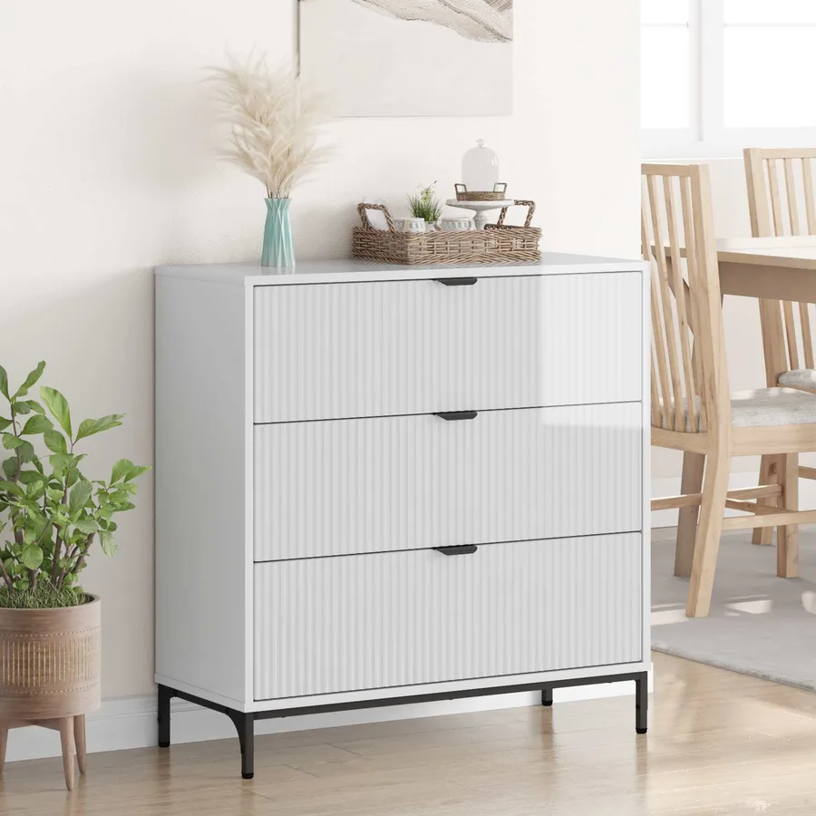 Buffet Blanc brillant 79,5 x 33 x 82 cm Bois d'ingénierie - 4