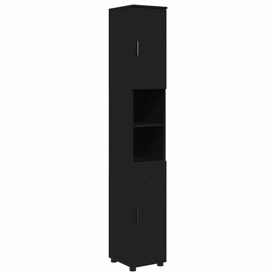 Cabinet de salle de bain avec stockage Noir 30 x 35 x 192 cm - 2