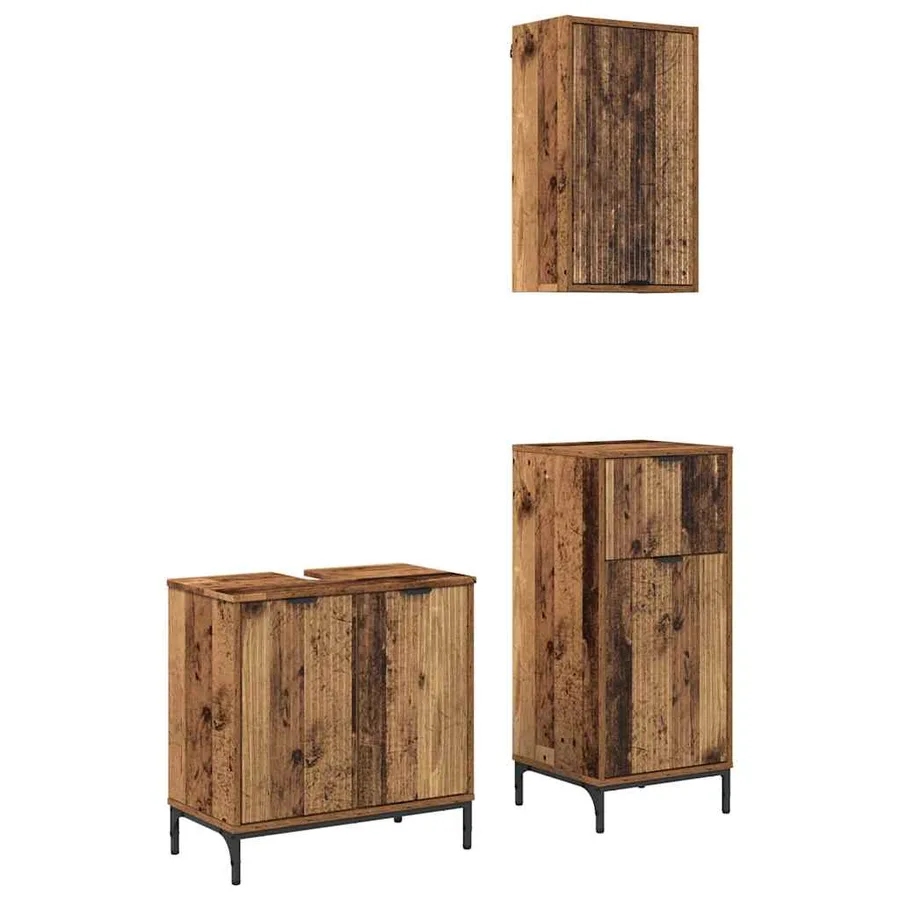 Ensemble de mobilier de salle de bain 3 pcs Bois Ancien - 2