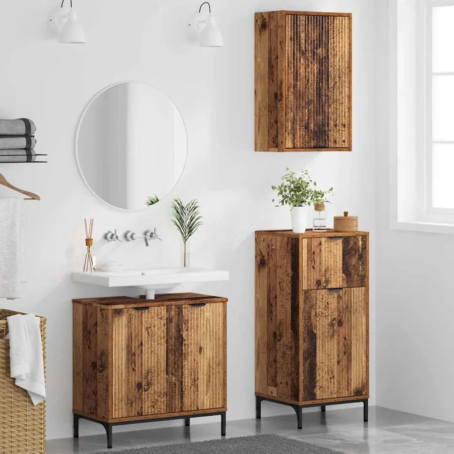 Ensemble de mobilier de salle de bain 3 pcs Bois Ancien - 4