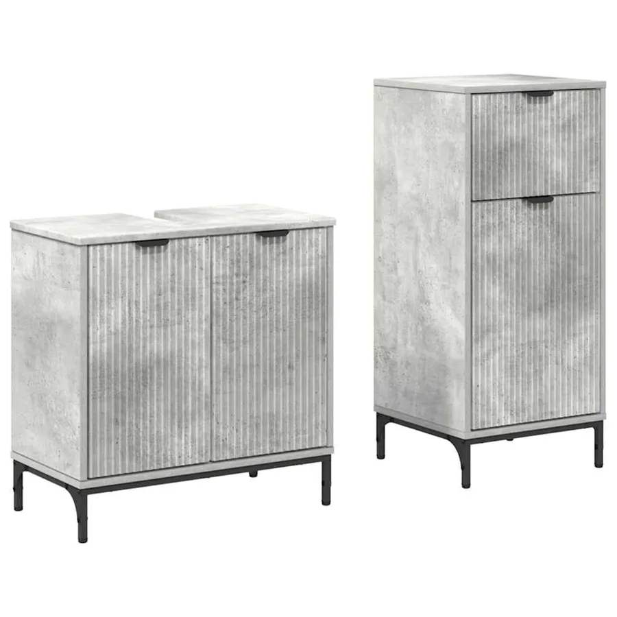 Ensemble de mobilier de salle de bain 2 pcs Gris béton - 2