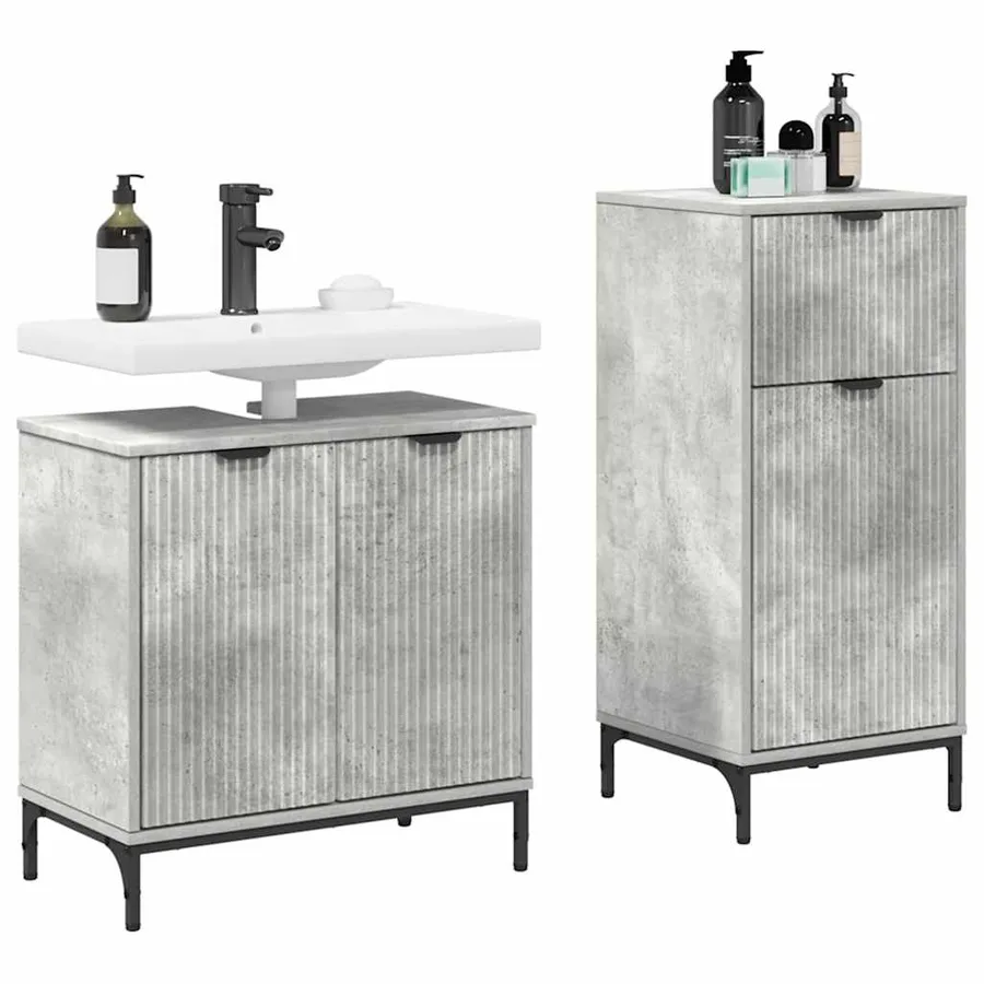 Ensemble de mobilier de salle de bain 2 pcs Gris béton - 3