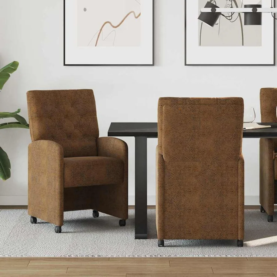 Chaises de Salle à Manger avec Roues 2 pcs Marron Simili daim