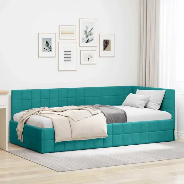 Cadre de lit d'angle Turquoise 100 cm x 200 cm Velours