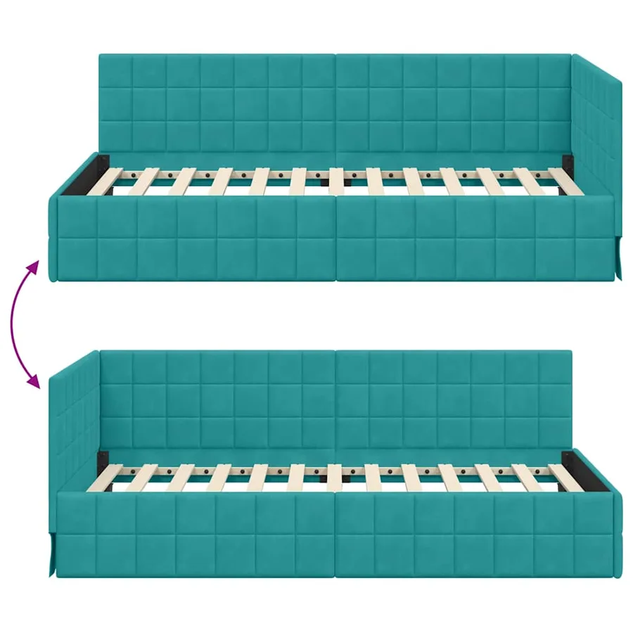 Cadre de lit d'angle Turquoise 100 cm x 200 cm Velours - 9