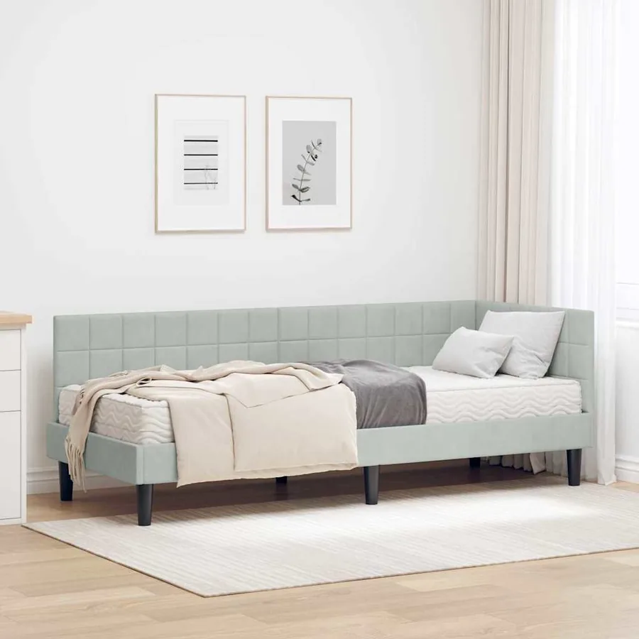 Cadre de lit d'angle avec matelas 2 pcs Gris clair Velours