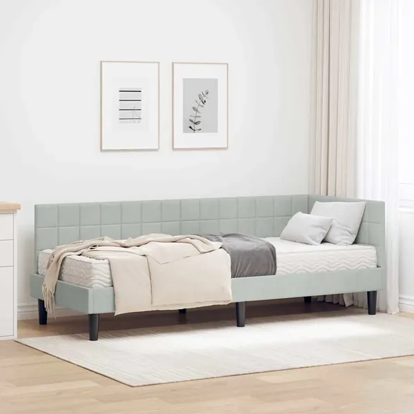 Cadre de lit d'angle avec matelas 2 pcs Gris clair Velours