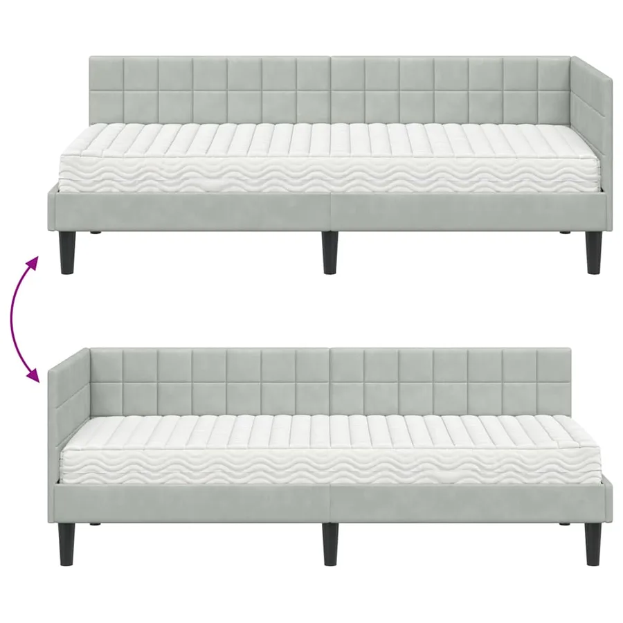 Cadre de lit d'angle avec matelas 2 pcs Gris clair Velours - 12