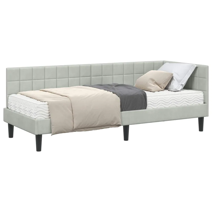 Cadre de lit d'angle avec matelas 2 pcs Gris clair Velours - 2