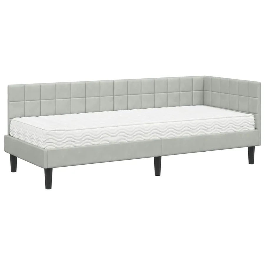 Cadre de lit d'angle avec matelas 2 pcs Gris clair Velours - 4