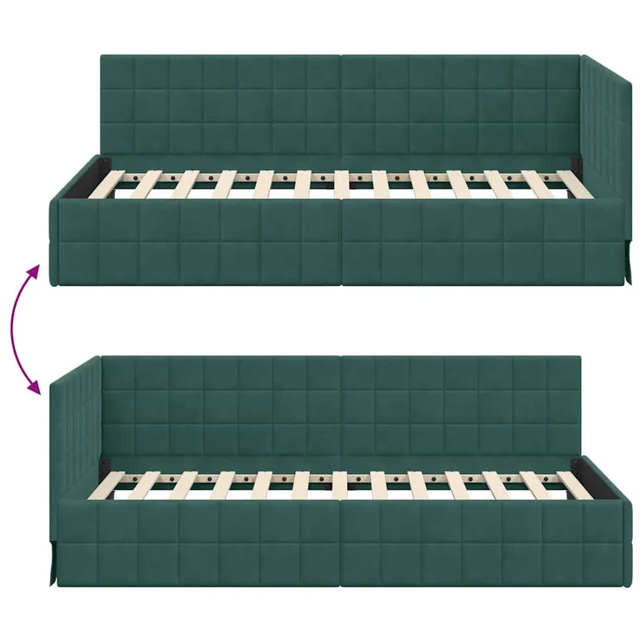 Cadre de lit d'angle Vert foncé 90 cm x 190 cm Velours - 9