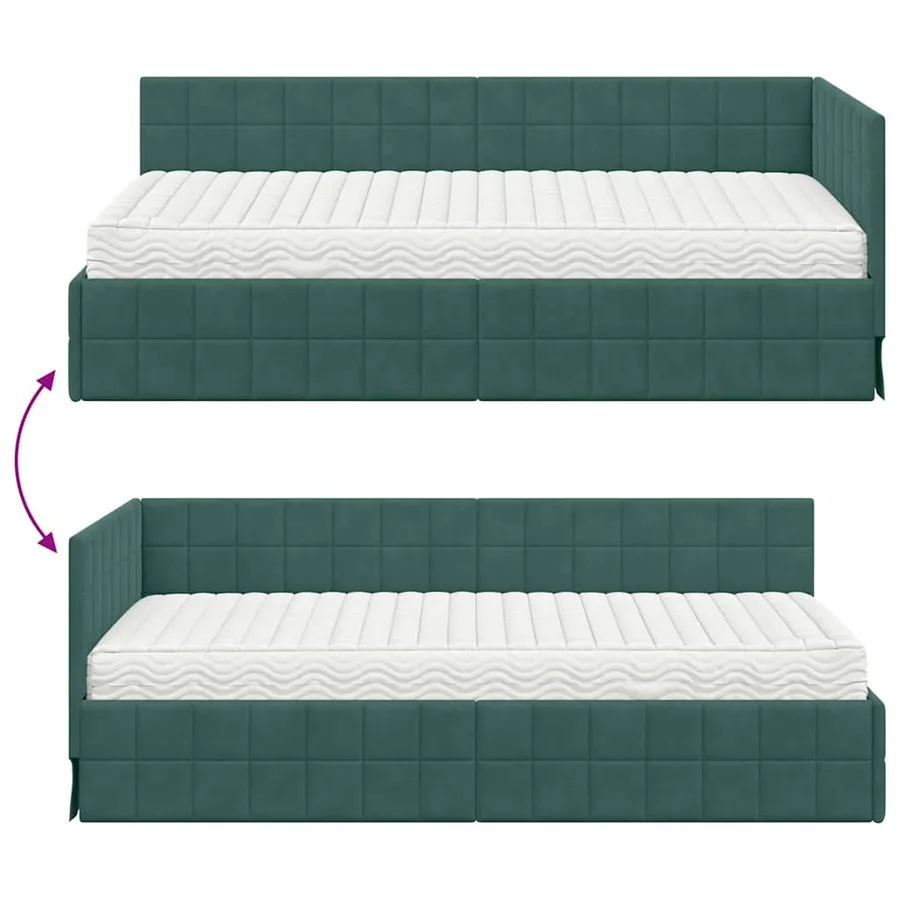 Cadre de lit d'angle avec matelas 2 pcs Vert Velours - 12