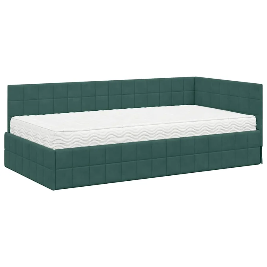 Cadre de lit d'angle avec matelas 2 pcs Vert Velours - 4