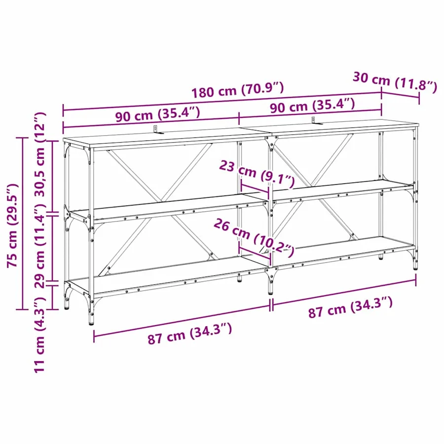 Table console Chêne artisanal 180 x 30 x 75 cm - 12