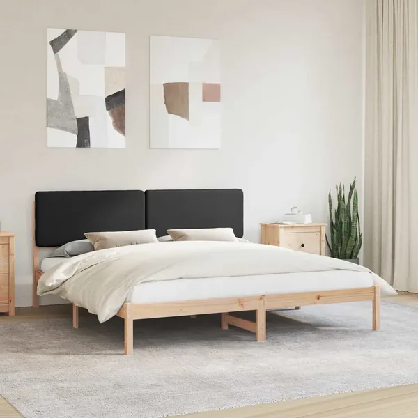 Cadre de lit avec tête de lit rembourrée Noir 180 x 200 cm