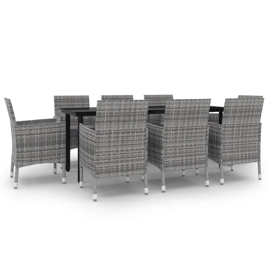 Ensemble à manger de jardin coussins 9 pcs Résine tressée Verre - 2