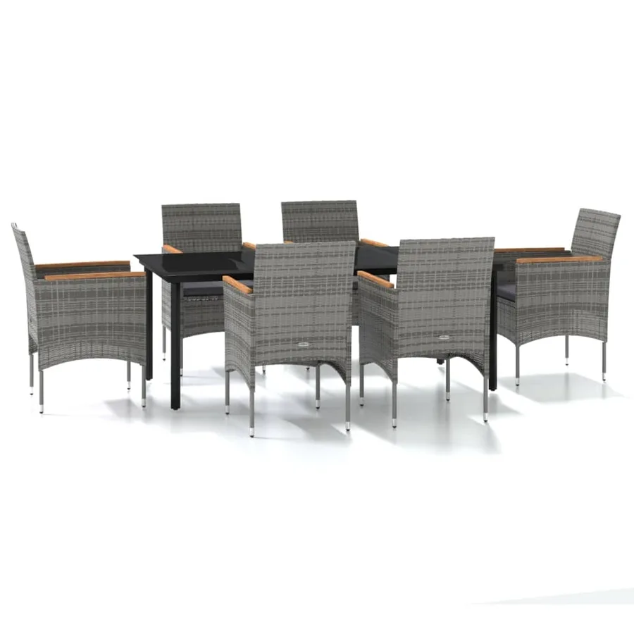 Ensemble à manger de jardin coussins 7pcs Gris et noir - 2