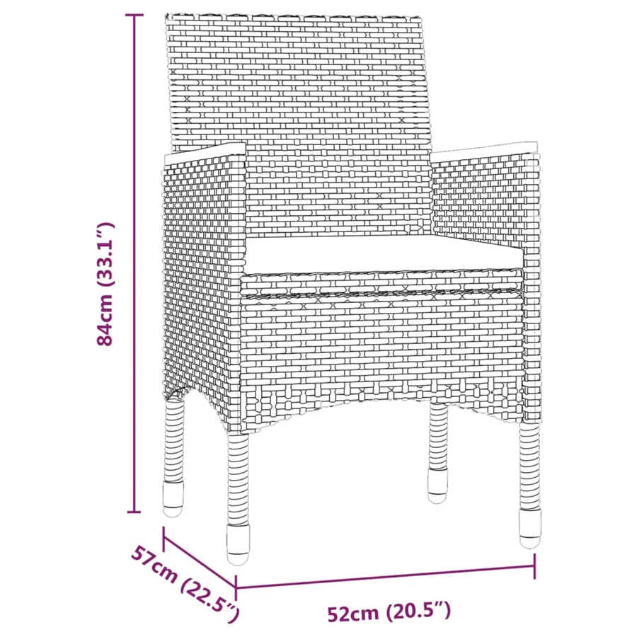 Ensemble à manger de jardin coussins 7pcs Gris et noir - 8