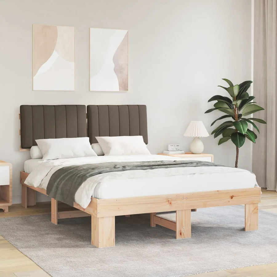Cadre de lit avec tête de lit rembourrée Taupe 135 x 190 cm