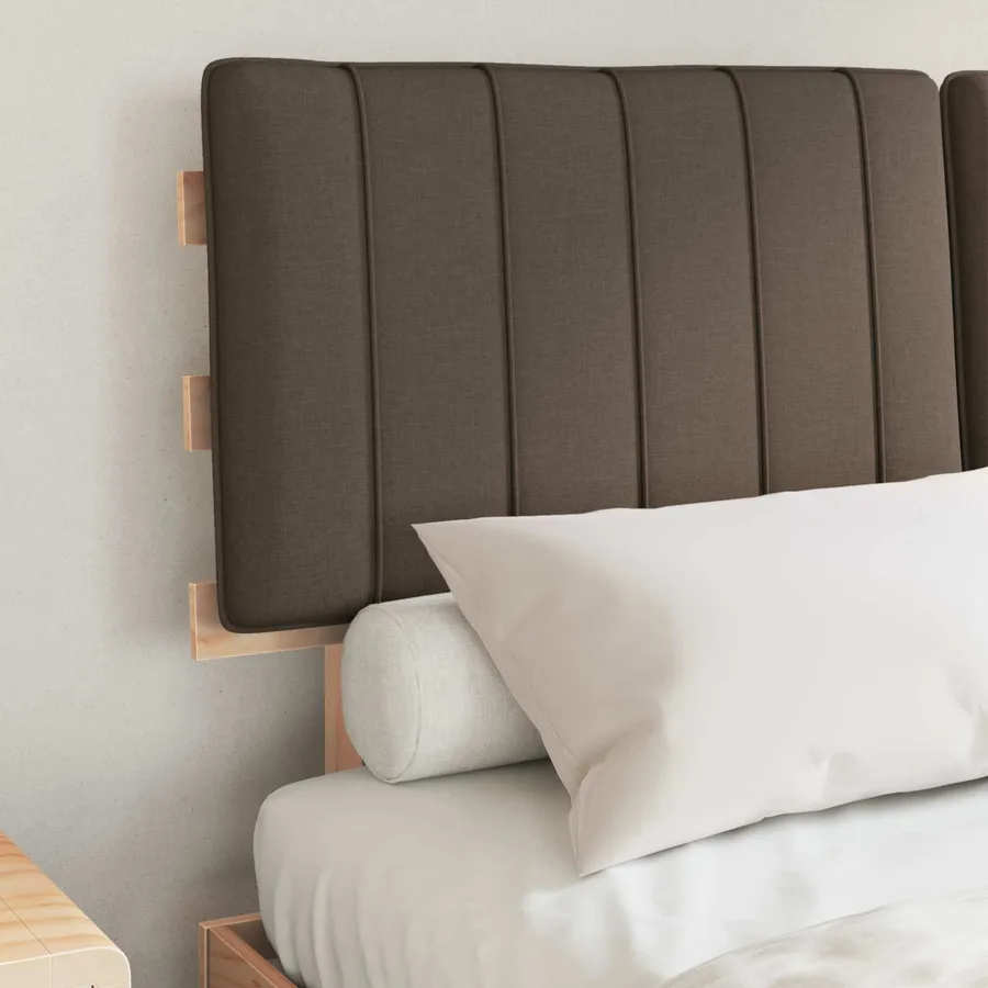 Cadre de lit avec tête de lit rembourrée Taupe 135 x 190 cm - 3
