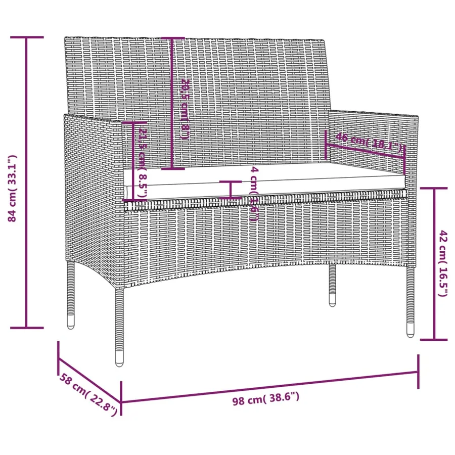 Salon de jardin 8 pcs avec coussins résine tressée gris - 11