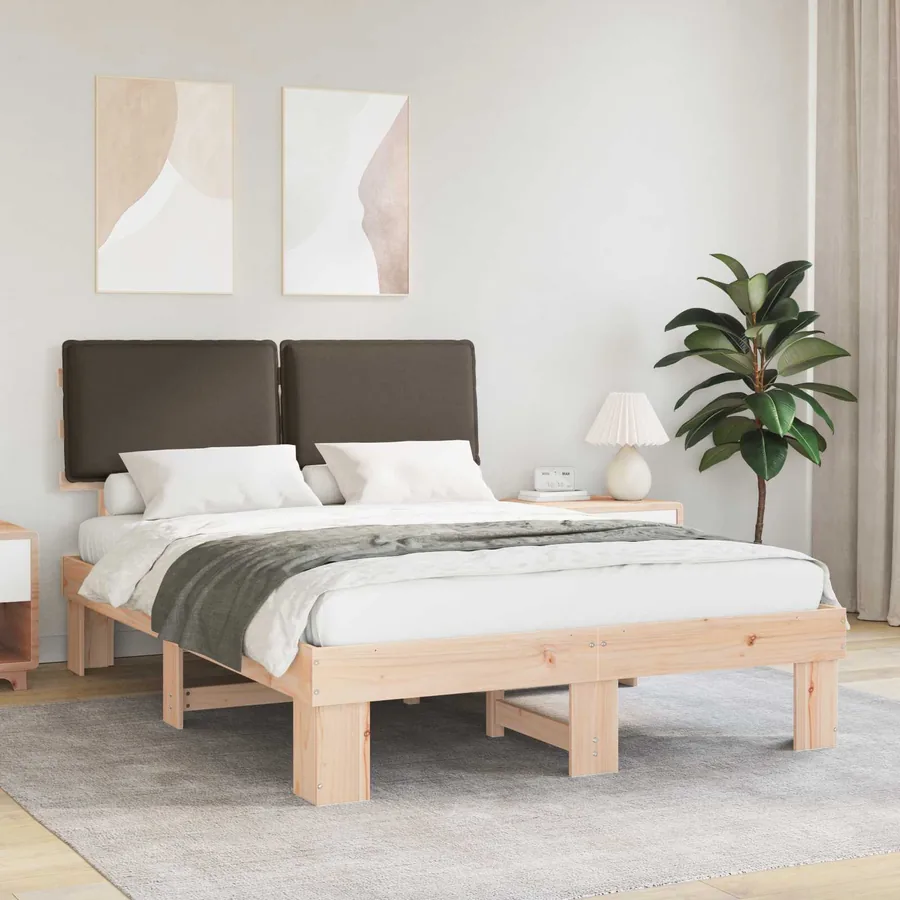 Cadre de lit avec tête de lit rembourrée Taupe 135 x 190 cm